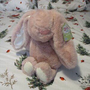 NWT Bunny Rabbit Rattle Plush Stuffed Animal Satin Floppy Ears Baby Pink 14"